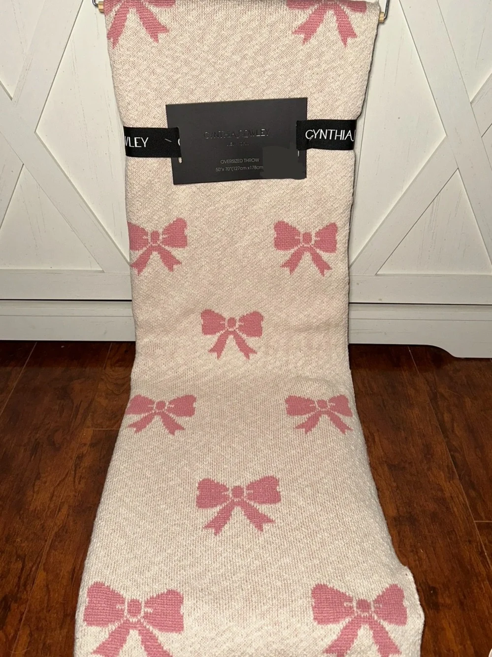 Cynthia Rowley Pink Bow Embroidered Decorative Throw Blanket